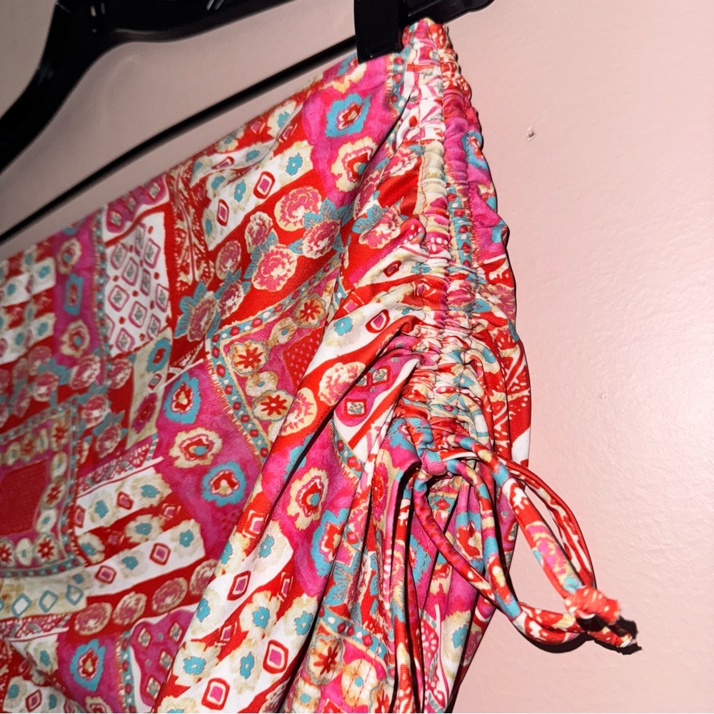 Reclaimed Vintage Pink Patchwork Strapless Ruched Tie Side Tube Top Size US 10 - Picture 3 of 6